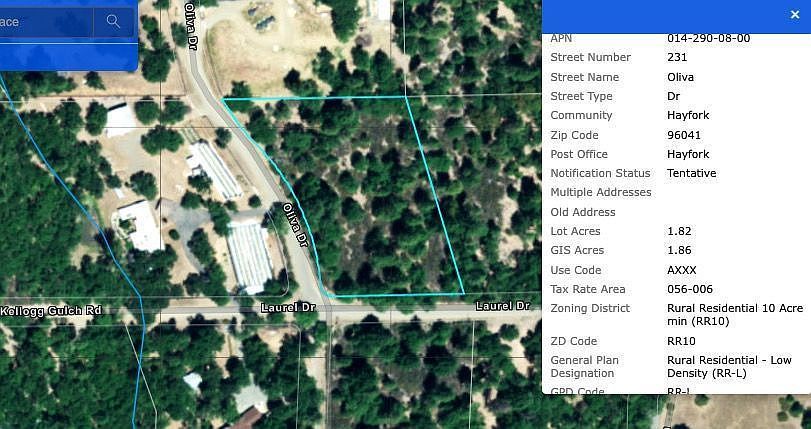 231 Oliva Dr Hayfork, CA 96041  | Land/Lot