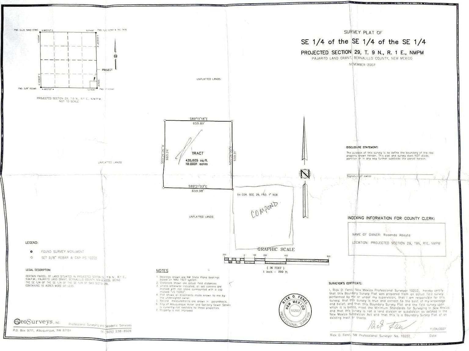 Se1/4 Se1/4 Se1/4 Sec #T9N-R1E-29 Albuquerque, NM 87121  | Land/Lot