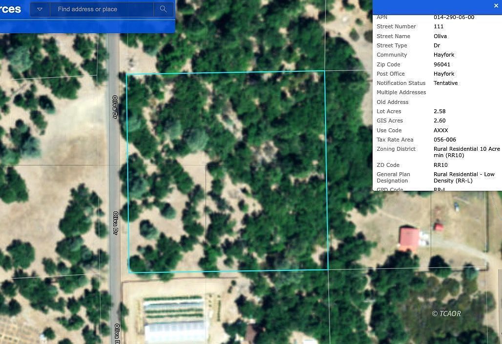 111 Oliva Dr Hayfork, CA 96041  | Land/Lot