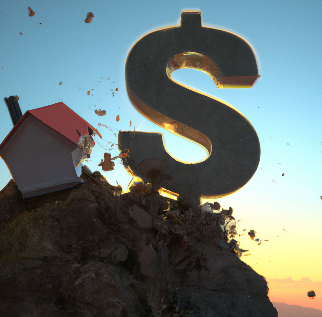 DALL·E 2022 08 21 19.41.47   realistic 3d render of a house teetering off the edge of a cliff with dollar sign